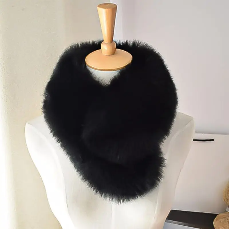 Winter Fashion Faux Fox Fur Collar Natural Fur Headbands Black White Scarf For Women Wraps Neck Warmer Luxury Furry Ring Scarves