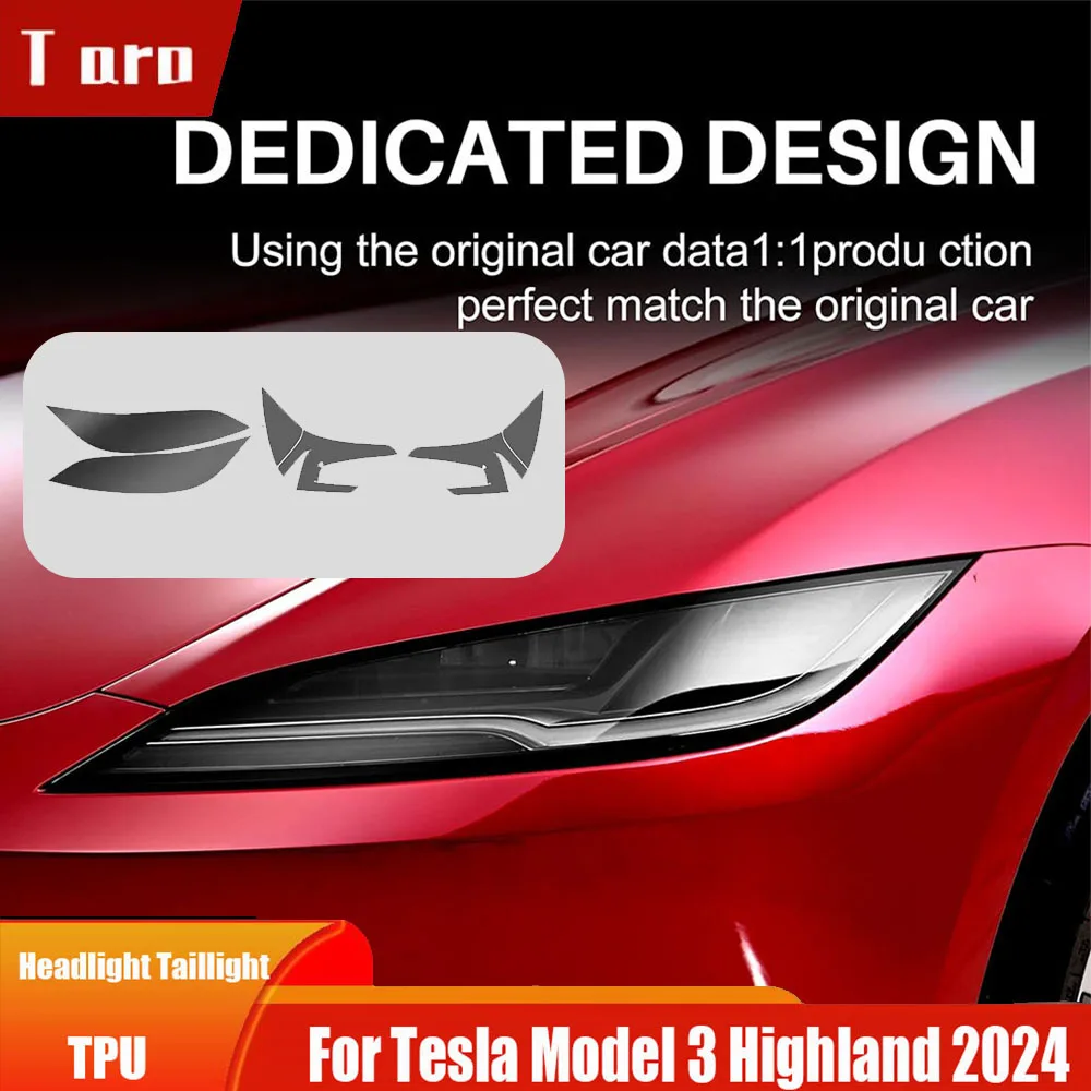 

For Tesla Model 3 Highland 2024 TPU Blackened Headlight Taillight Protective Film Headlight Tail Lamp Color Changing Films