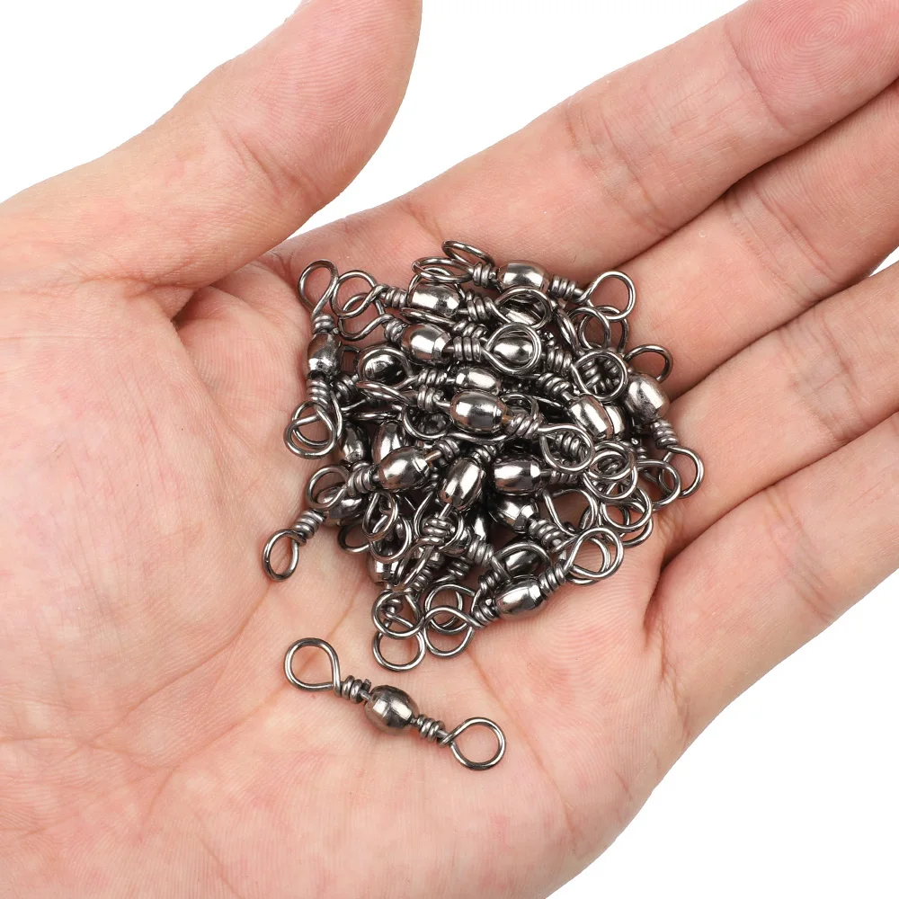 50pcs Stainless Steel Fishing Ball Bearing Rolling Swivel Barrel Sea Fish Hooks Lure Line Connector Goods For Fishing 2/0#-10#