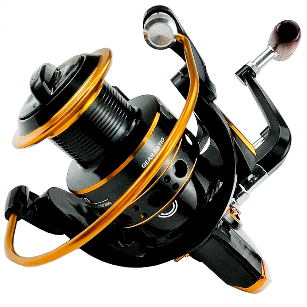 1000-7000 Series Front Rear Double Brake Design Fishing Reel Speed Ratio 5.2:1  Metal Line Cup Left/Right Hand with PE Line Gift