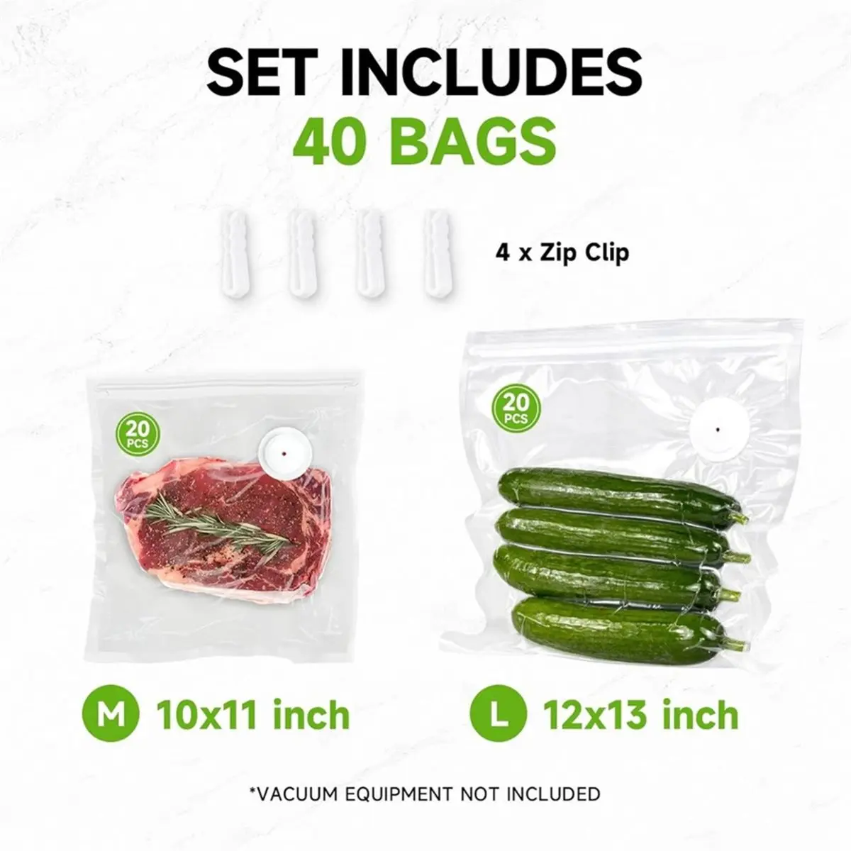 Vacuum Sealer Bags, 40 Reusable Vacuum Sealer Bags for Food, Meal Prep & Sous Vide Cooking