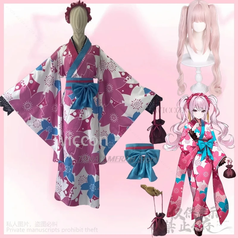 

Alice Anime Game NIKKE：The Goddess Of Victory Cosplay Japanese Yukata Kimono Sakura Pink Wigs Jirai Kei Girls Woman Customized