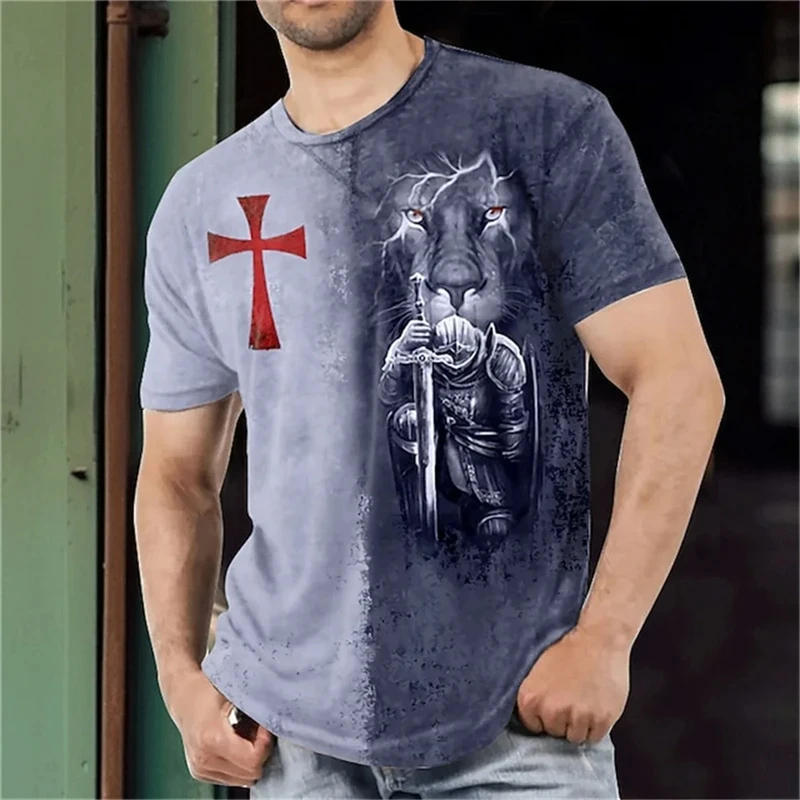 Man Summer T Shirts Knight Templar 3d Print T-shirt Men\'s O Neck Short-sleeved Tops Daily Casual Oversized Tees Male Clothing