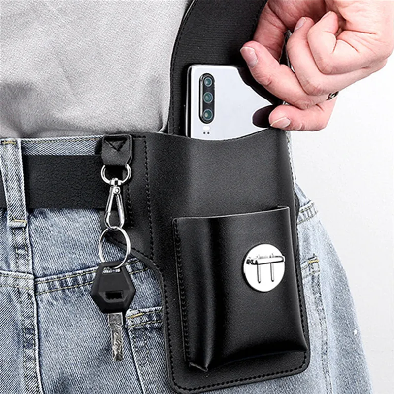 Men Cellphone Loop Holster Case Belt Waist Bag Props PU Leather Purse Phone Wallet Vintage Belt Mobile Phone Protective Sheath