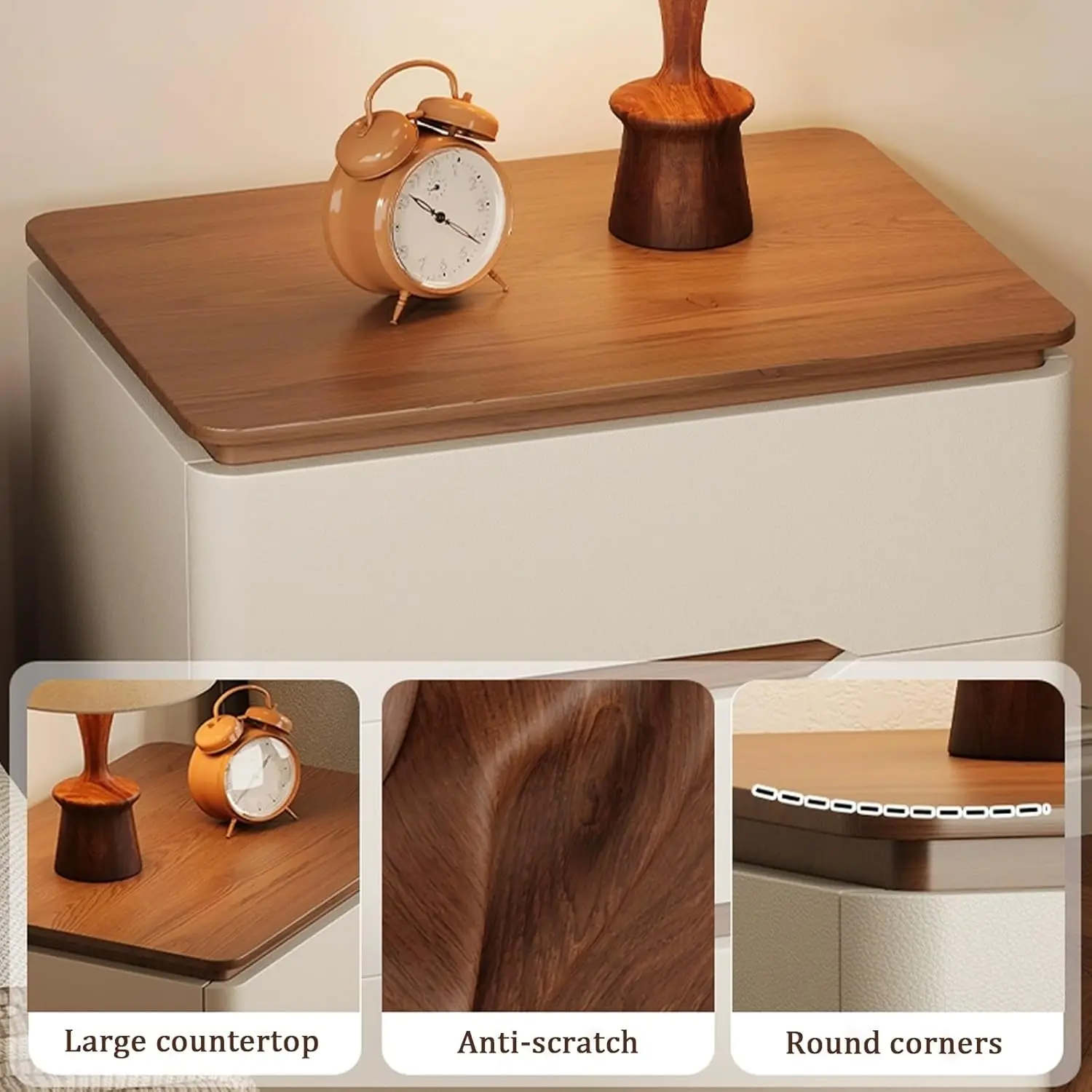 Bed Side Tables Bedroom, Night Stand with Drawers & Hidden Handle, Full Floor Cabinet Legs for Study, Living Room - view 5