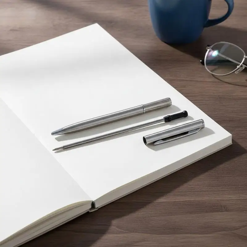 Slim Stainless Steel Ballpoint Pens 2/4 Pack Smooth Writing Non-smudge Ink for Office Worker School Student Note Taking