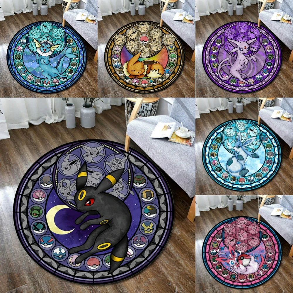 MINISO Pokemon Black Sylveon Elves Round Rug Elegant Floor Mat for Living Room Gaming Chair Area Bedside Decor Themed Carpet