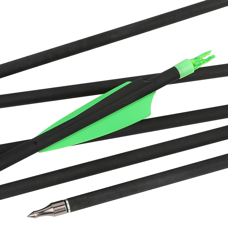 6/12 stücke 30 Zoll Pfeil Spine 500 Mixed Carbon Faser 3 "Gummi Feder 100 Korn Pfeilspitze für Bogen schießen Jagd Bogenschießen Pfeil