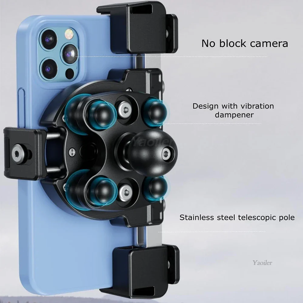 Motorcycle Phone Mount Vibration Dampener Not Block Camera Anti-Theft Motorycle Phone Holder Handlebar Mount for 5.4-7.2" Phone
