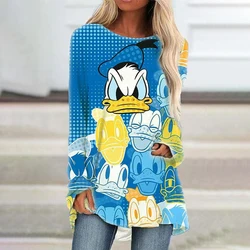 Spring Autumn Cute 3D Cartoon Harajuku Streetwear Disney Donald Duck and Mickey Anime Casual Long Sleeve Crew Neck T-Shirt 2022