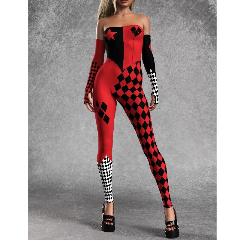 [Sei il mio segreto] Anime Harley Q Costume da clown Donne sexy Tuta Halloween Cosplay Masquerade Party Travestimento Zentai Outfit