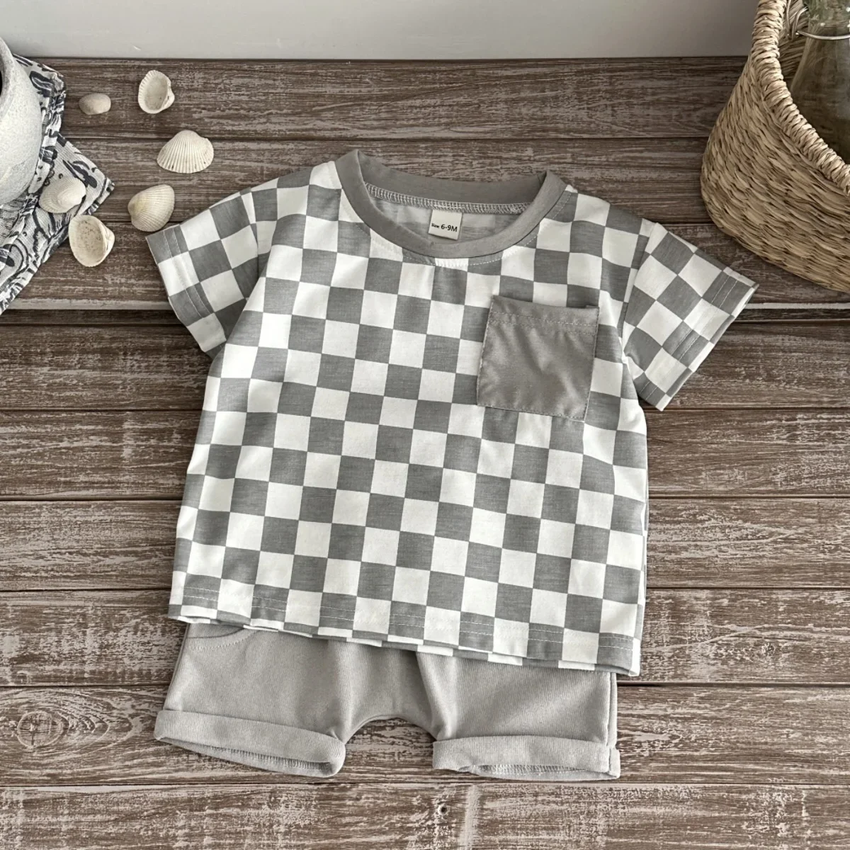 

Summer Baby Casual Style Short Sleeve Suit Summer Clothing Children's Plaid T-shirts Shorts Kids 2 Piece Set 0-3Y