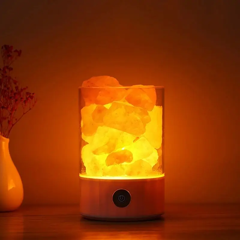 Pink Salt Rock Lamps USB Himalayan Sea Salt Crystal Night Light with Touch Dimmer Switch Air Purifier Bedside Night Light