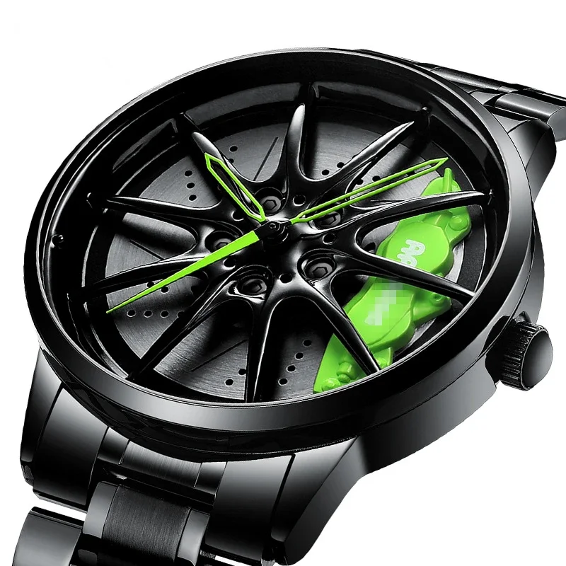 2025 3D Skeleton Rotating Wheel Dial Sports Watch Men Fashion Modified Forged Wheel Quartz WritstWatch Waterproof Stainless