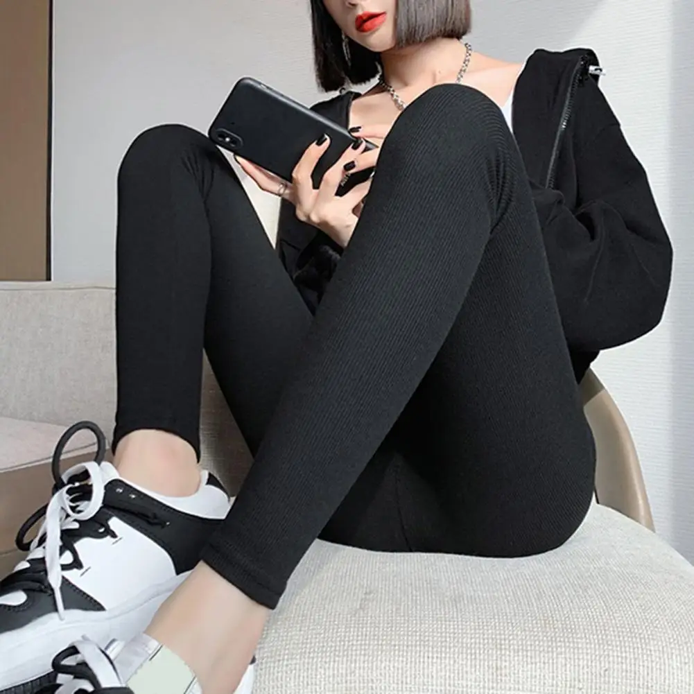 

Осенние леггинсы в рубчик, женские хлопковые базовые брюки с высокой талией для фитнеса, повседневные весенние новые универсальные женские леггинсы, колготки для тренировок