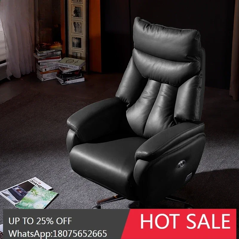 LYN reclining leather chair comfortable sedentary home cowhide president seat