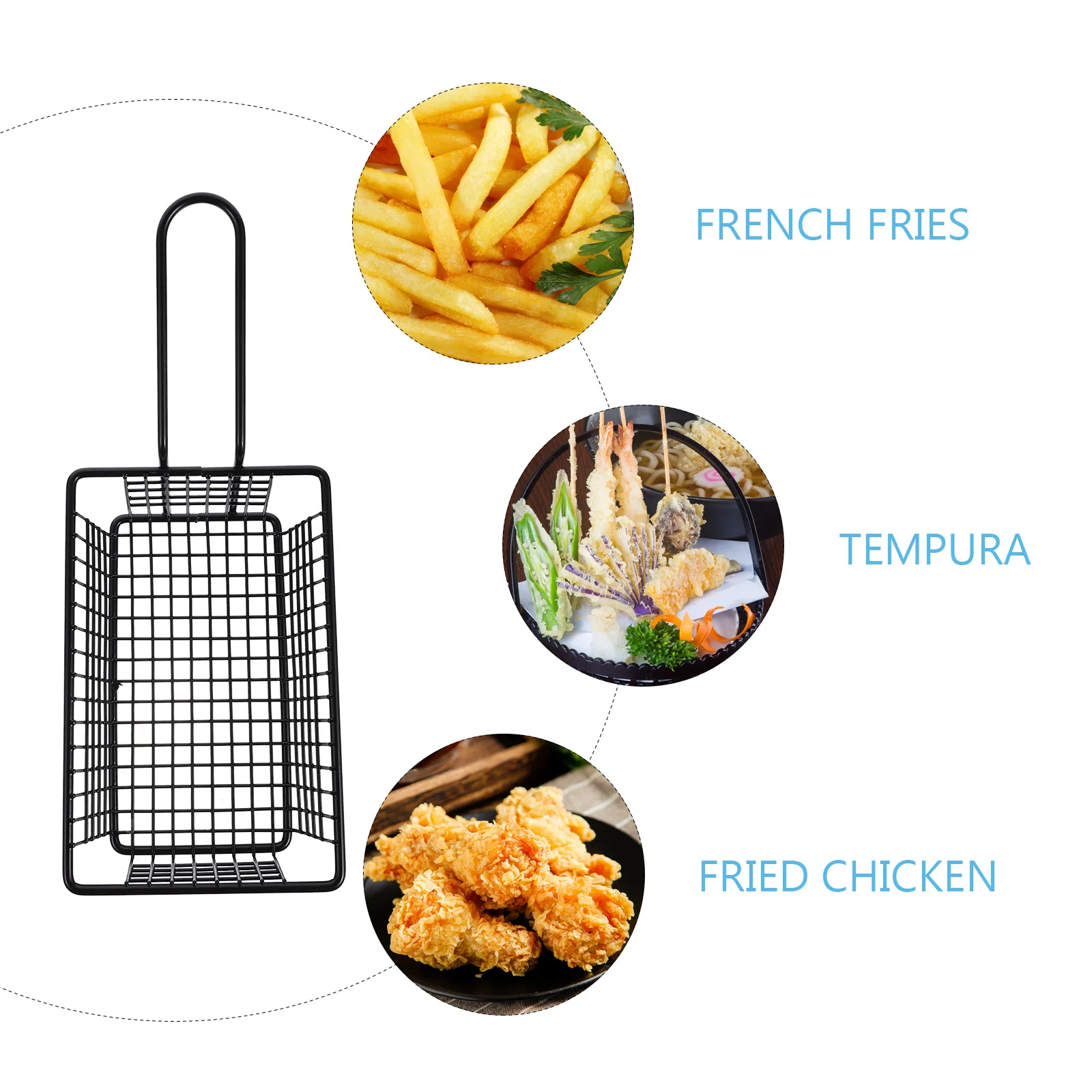 

Fried Food Basket High Quality Iron Snack Basket Kitchen Gadget with Handle French Fries Holder Oil Drainage for Backyard