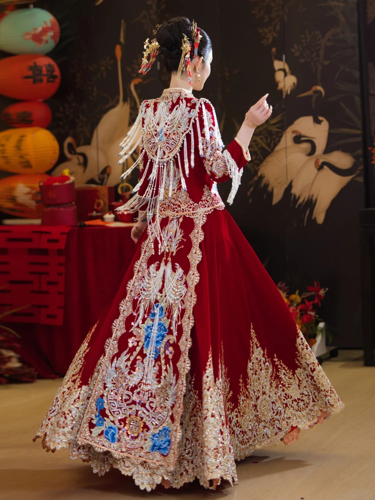 Xiuhe Clothing 2025 New Bridal Wedding Dress Chinese and Gown out of Court Toast Heavy Industry High Sense