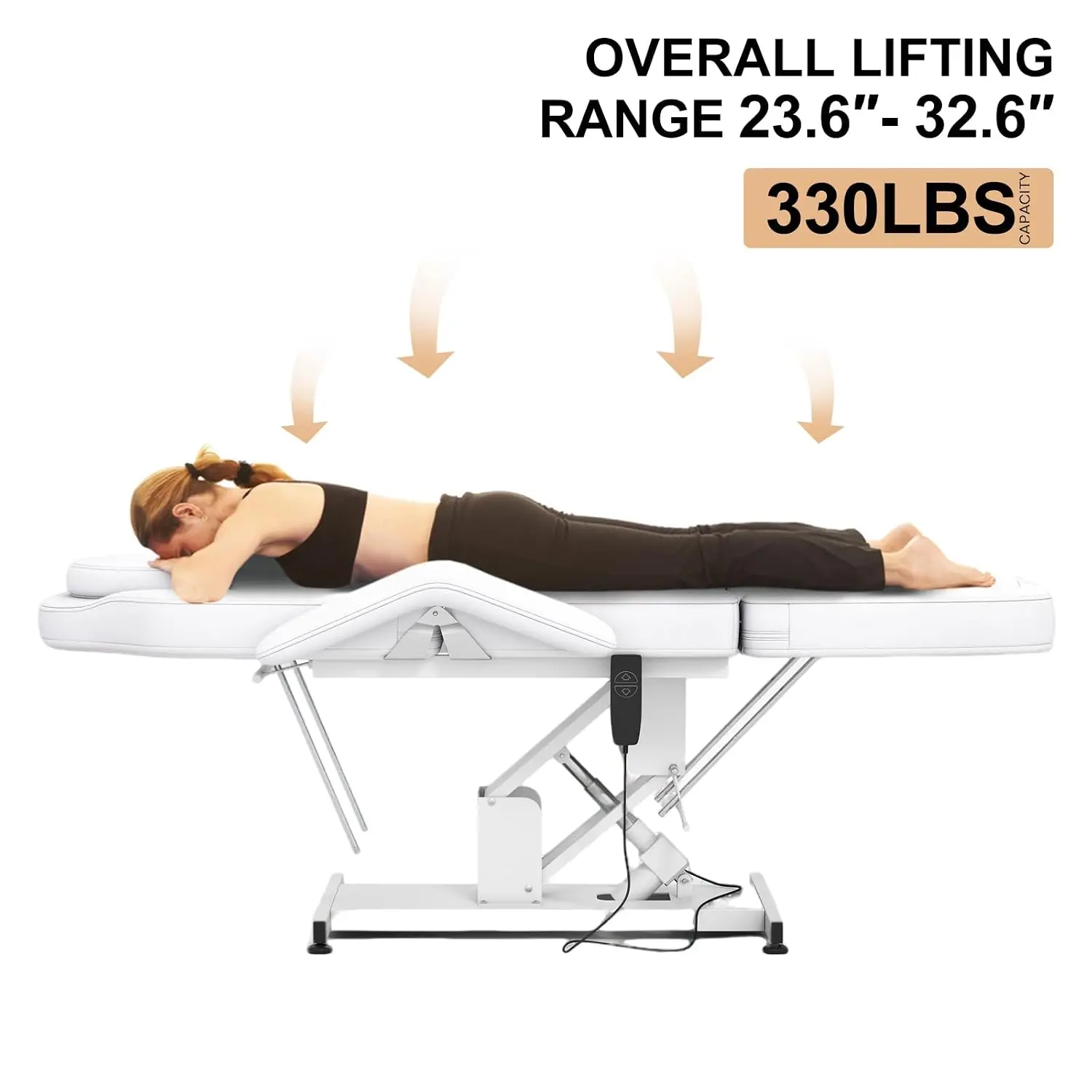 Massage Table Electric Height Adjustable Massage Facial Lash Bed for Eyelash Extensions Salon Chair (White)