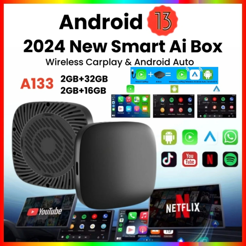 Carplay AI Box Android 13 Draadloze Android Auto Smart TV Box Voor Youtube Netflix Toyota Mazda Hyundai Haval GMC Ford MG VW Kia