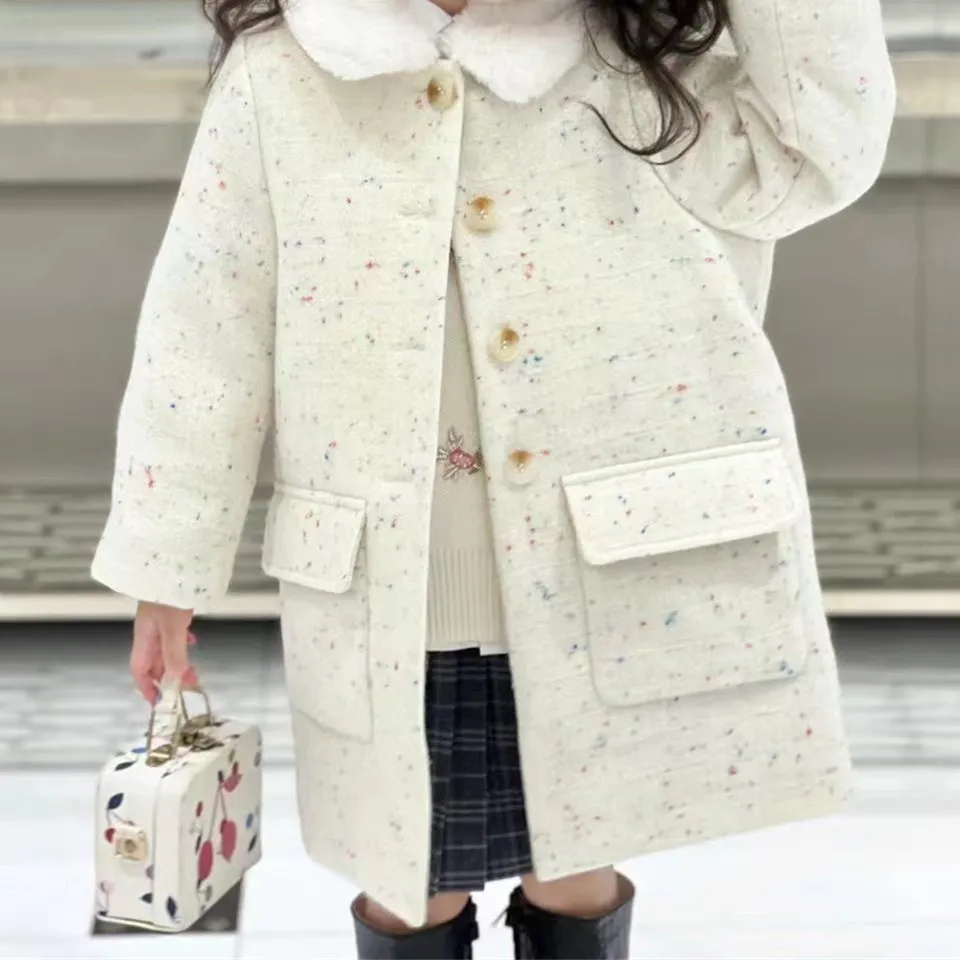 BP Girls White Overcoat Windbreak Coat Woolen Coat Children's Winter Outwear Cute Clothing