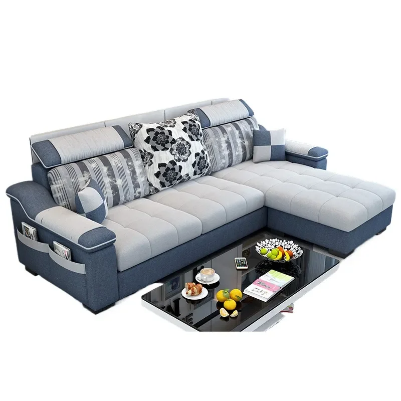 Simple Modern Fabric Sofa for Small Apartment Living Room Removable Washable Corner Three Seater Cloth Sofa Furniture Set