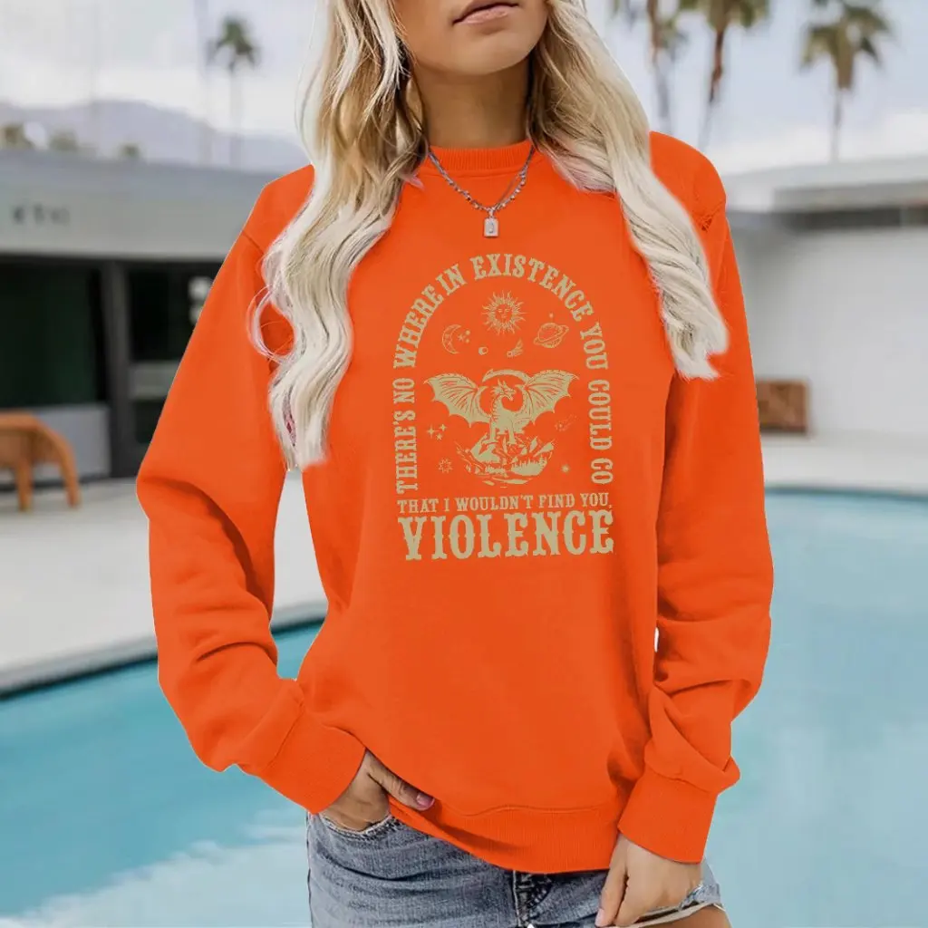 Suéter de manga larga con cuello redondo para mujer, Top de moda con estampado VIOLENCE para primavera y otoño en stock