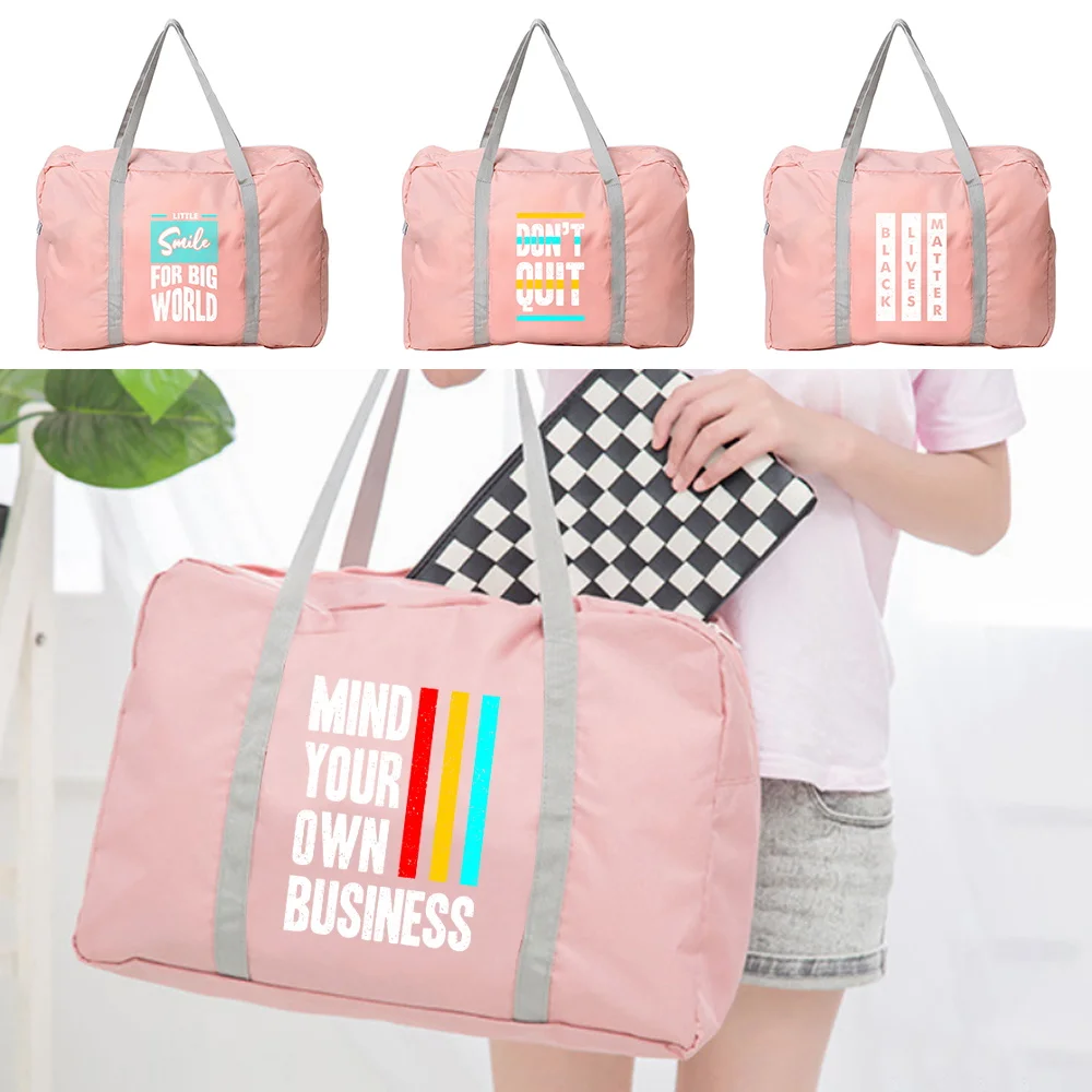

Handheld Travel Bag with Zipper Large Capacity Spacious Durable Reusable Fashion Duffel Pack Phrase Pattern Printing Series