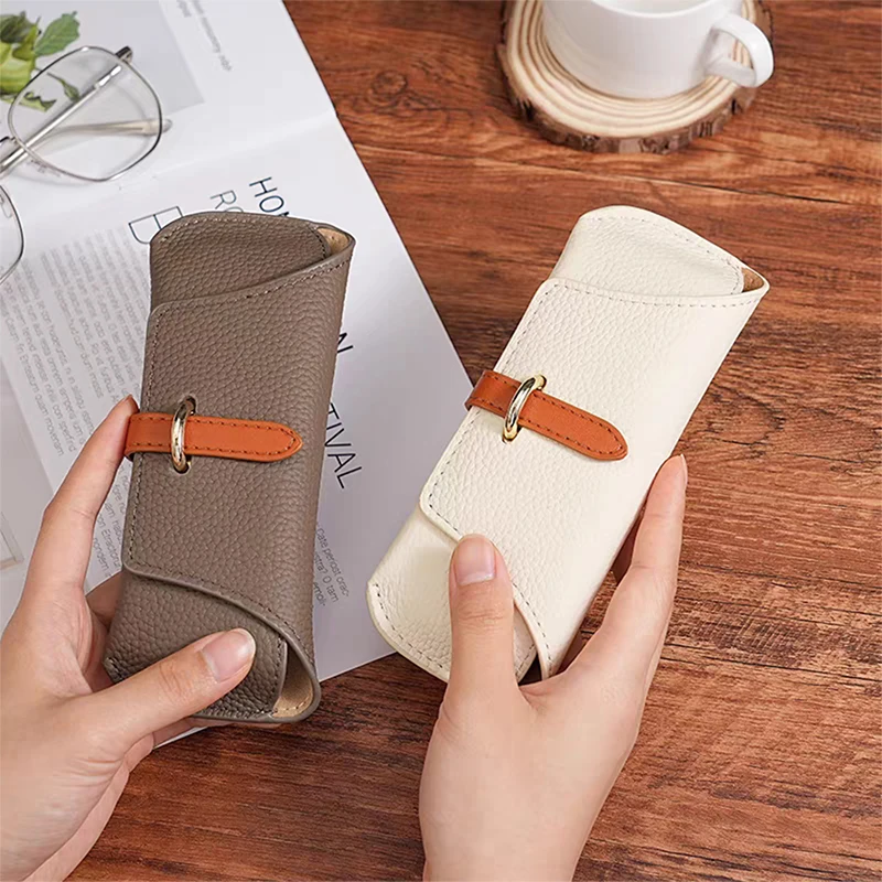 Luxury Leather Custom Initials Glasses Bags Woman Portable Protective Travel Sunglasses Case Engrave Name Fashion Cosmetic Bag