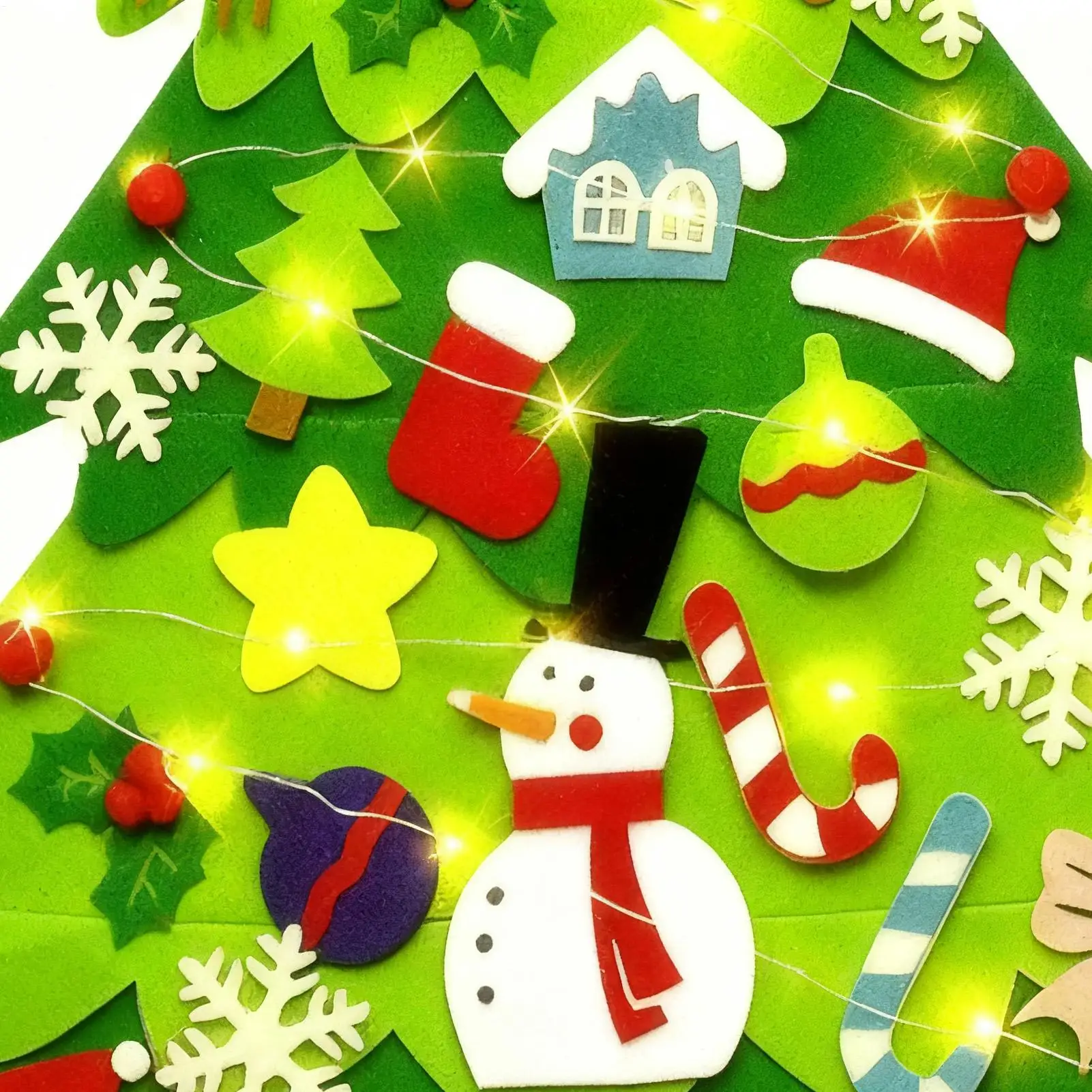 Filcowa choinka dla dzieci 100 cm z oświetleniem LED, zabawka do rękodzieła, choinka świąteczna dla maluchów, niemowląt, do klasy, domu.