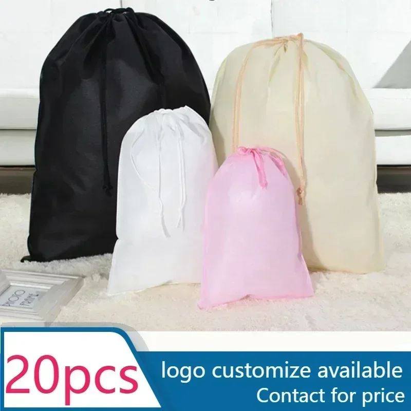 

20 Pcs On-woven Laundry Shoe Travel Pouch Portable Tote Drawstring Storage Bag Organizer Travel Accessories Accept Print Logo Pe