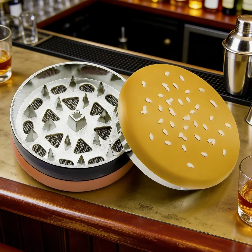 

56mm Cute Hamburger Shaped 3 Layer Herb Grinder Reusable Smoking Accessories Festival Gift