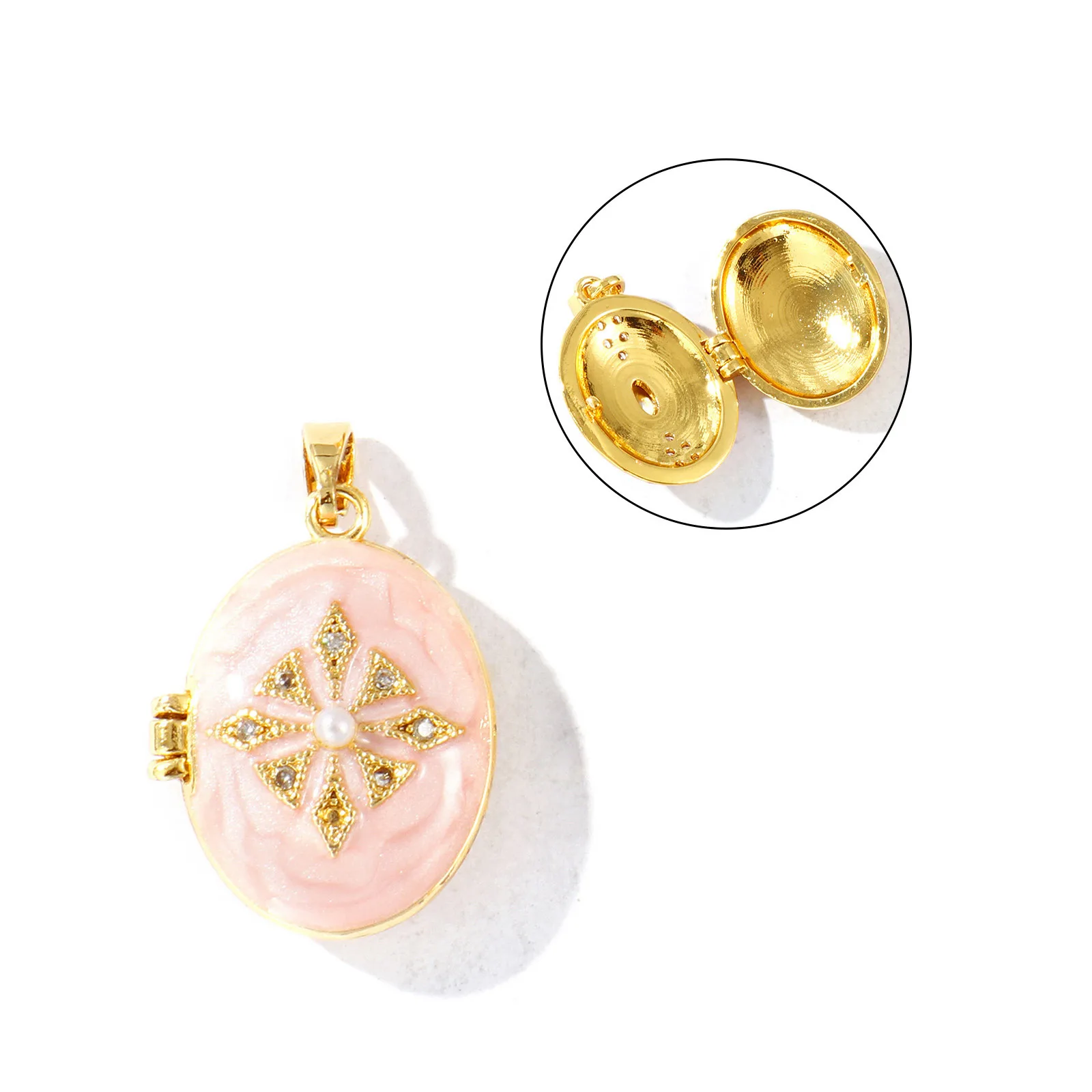 2 Piezas de Medallones de Latón y Diamantes de Imitación para Fotos, Bañados en Oro de 18K, Esmaltados, Abribles, para Fabricación de Joyas y Collares DIY