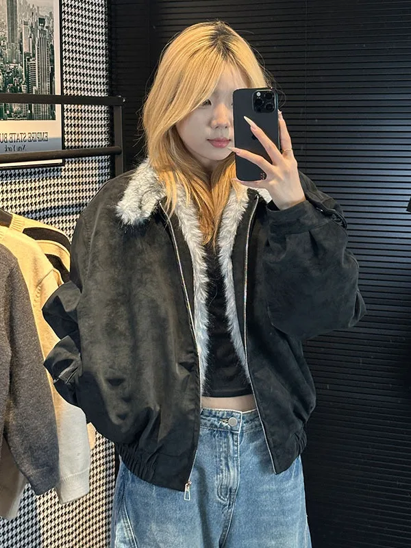 

Wolf King Mountain Eagle Thickened Jacket with Fleece Collar Men's Winter Warm Cotton Coat Fashion Urban Style Zipper Cl...