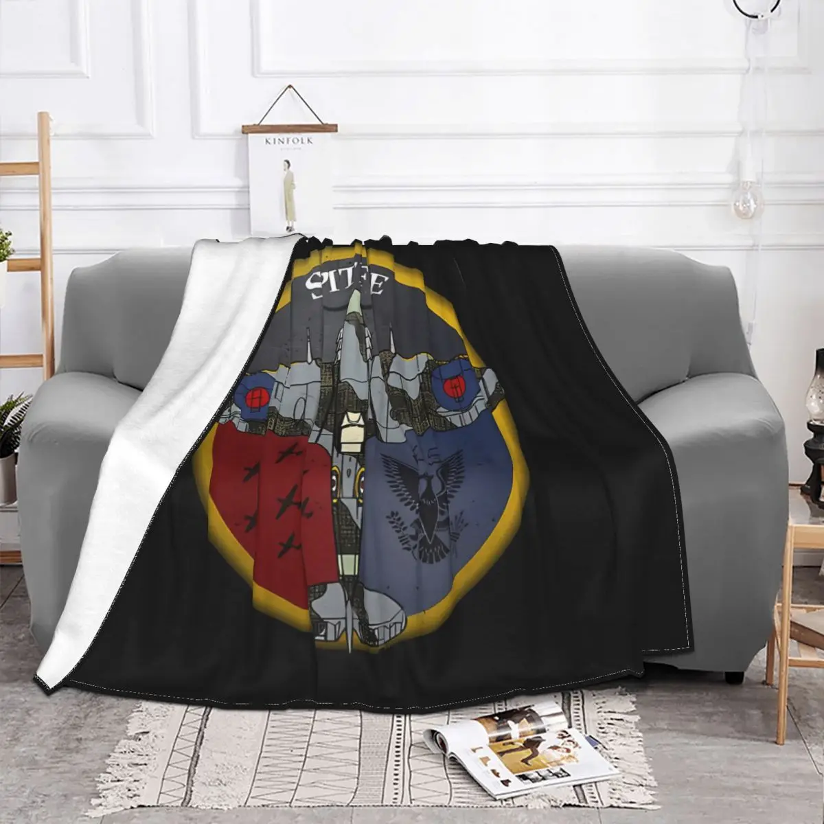 Supermarine Spitfire Airplane Blanket Fleece Velvet All Season Thin Retro On Black Throw Blankets For Sofa Plush Thin Quilt