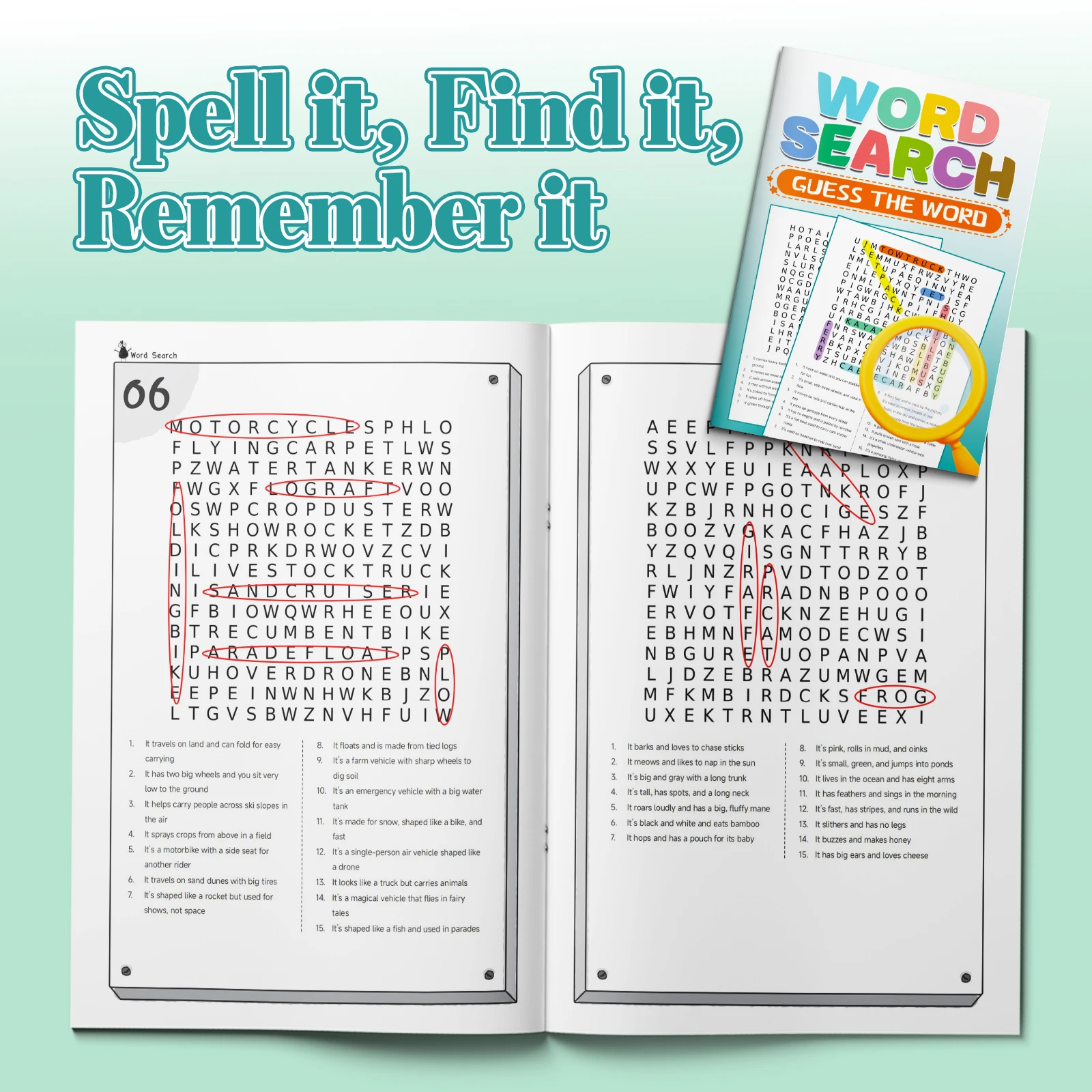 Word Search Puzzle Book – Guess the Word Challenge for Kids & Adults, Fun Brain-Training Activity