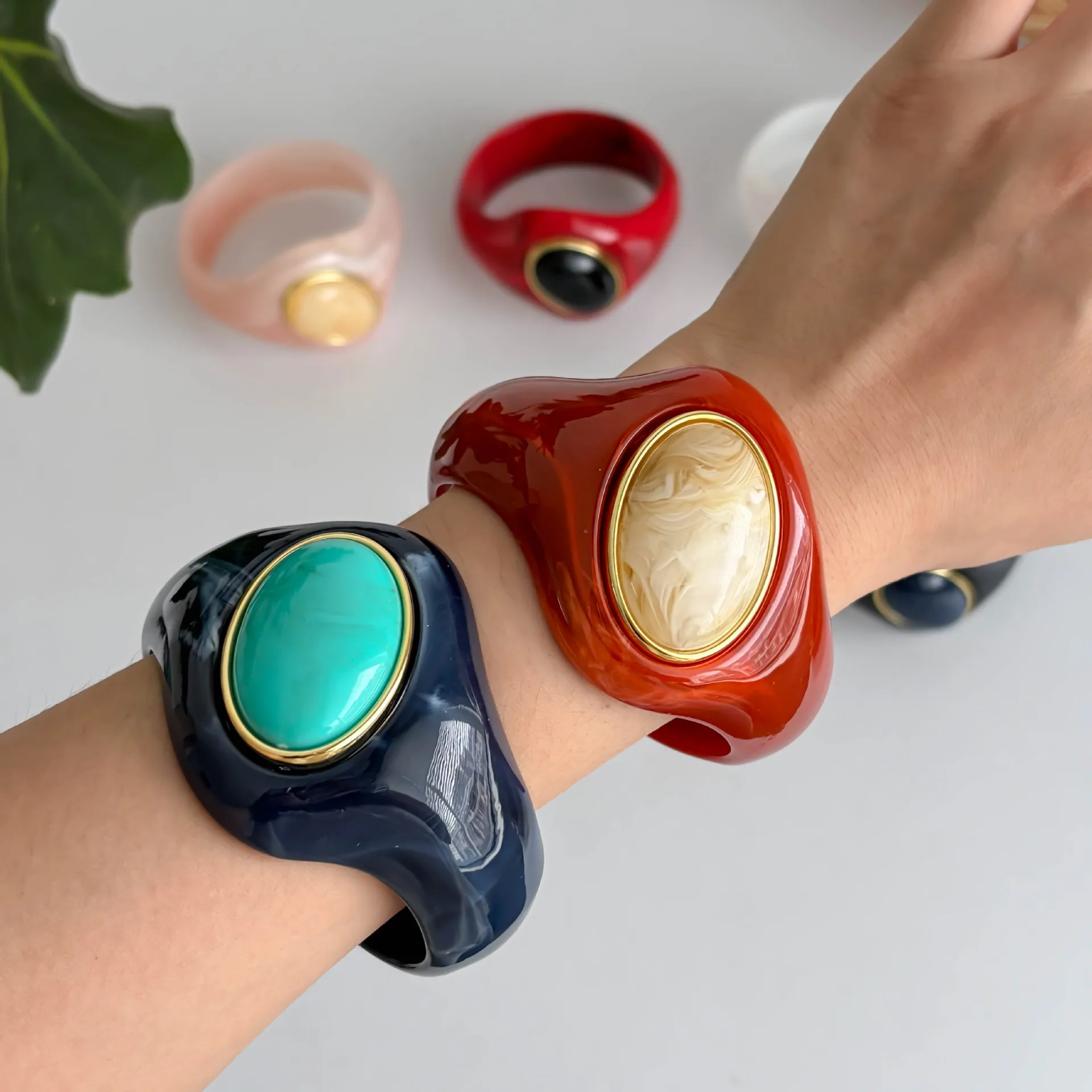 Irregular Wave Resin Bracelet from Europe and America Melad Y2K Multi Color Dyeing Wide Bracelet Accessories for Women