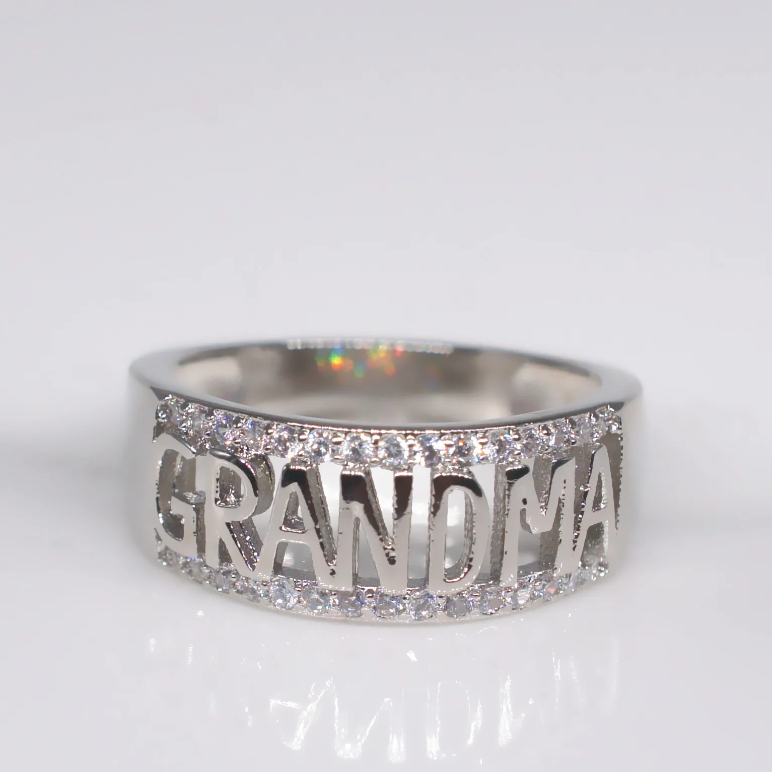 925 Sterling Silver Hot Grandma Grandmother Ring Womens Diamond Zircon 18K Rose Gold Ring Ideal Mothers Day Present For Women