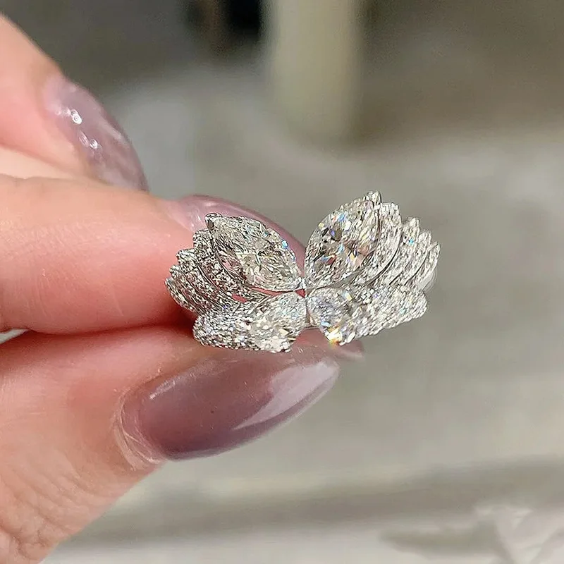 Luxury white gold solid platinum PT950 phantom butterfly ring women's layered multiple butterfly diamond ring