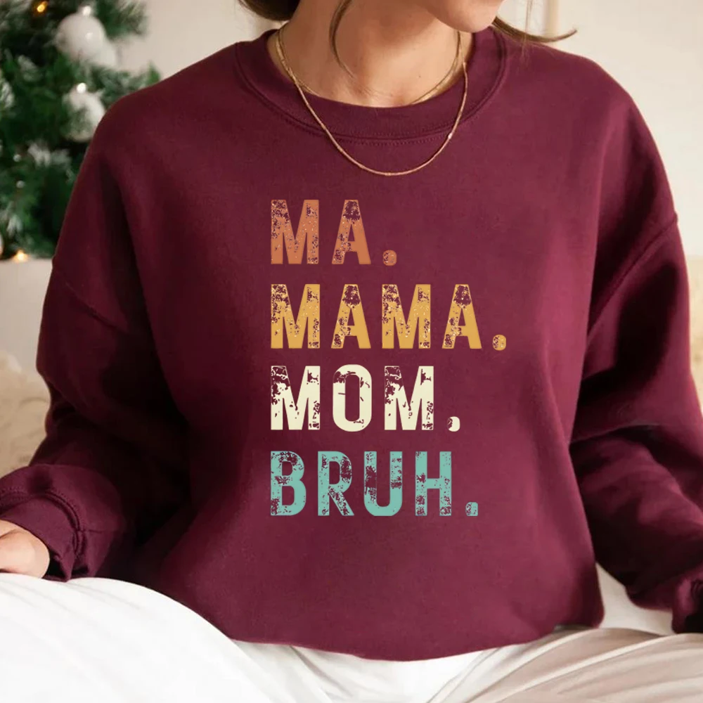 Retro Funny Mom Sweatshirt Ma Mama Mom Bruh Shirt Distressed Mom Life Hoodie Cool Mama Sweater Trendy Women Sarcastic Sweatshirt