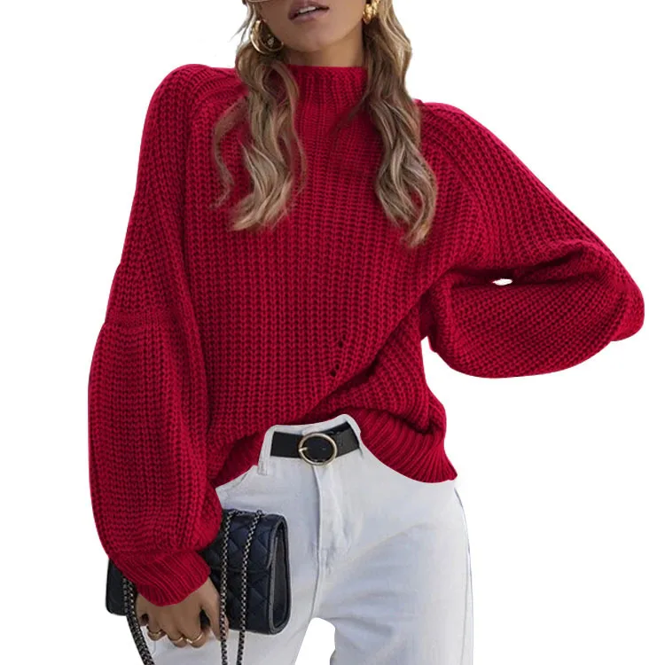 Pull ample à manches longues et col rond pour femme, couleur unie, décontracté, mode banlieue, vêtements tricotés, automne hiver