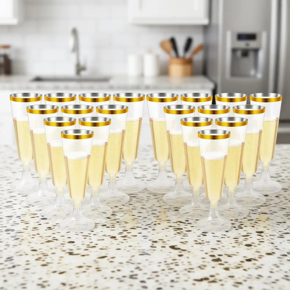 

Золотые пластиковые фужеры для шампанского — прозрачные одноразовые хрустальные бокалы для свадебных тостов, коктейльные стаканы для вечеринок