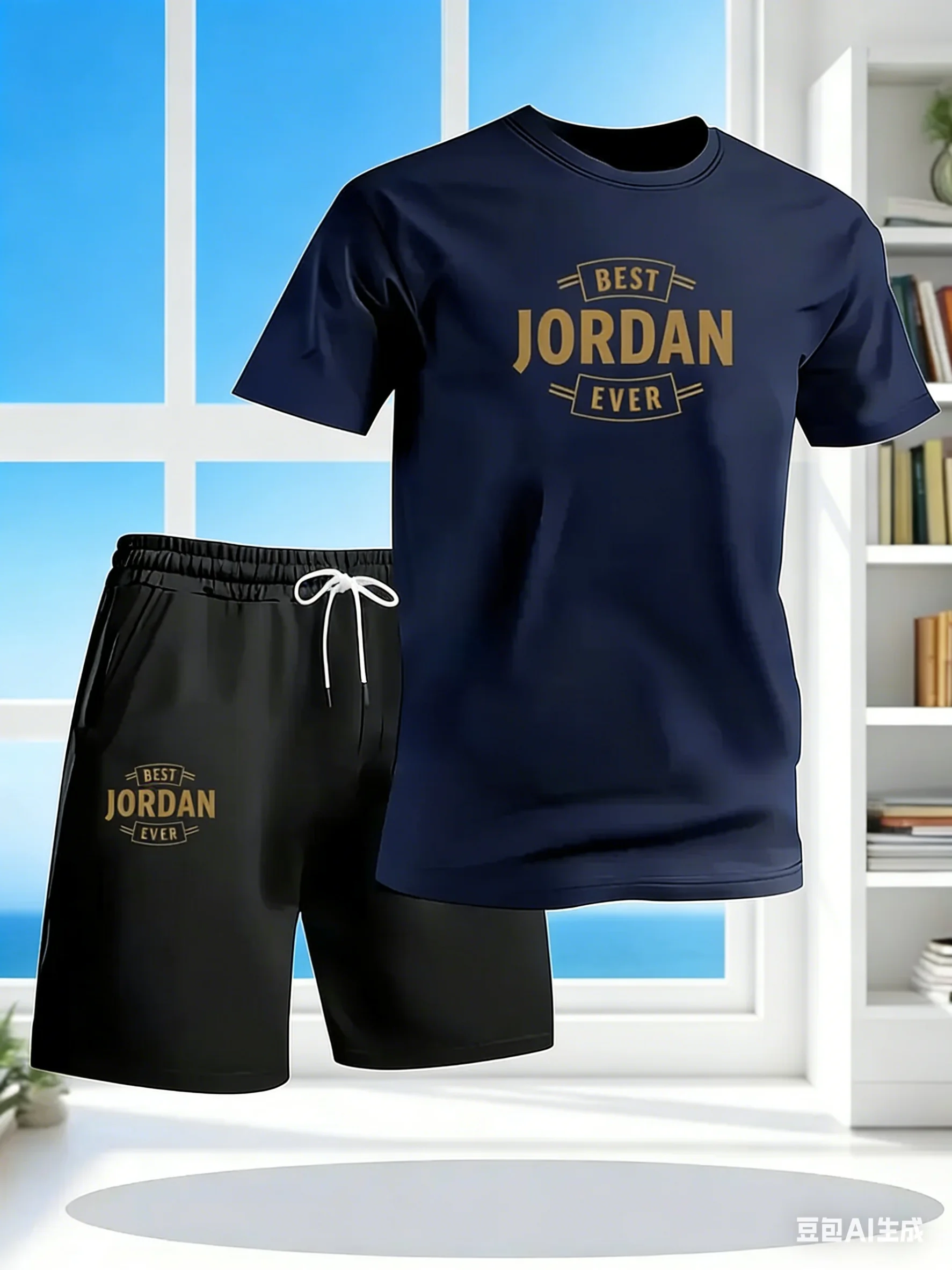New summer fitness sportswear for men short-sleeved T-shirt and shorts two-piece set breathable and quick-drying casual wear view 3