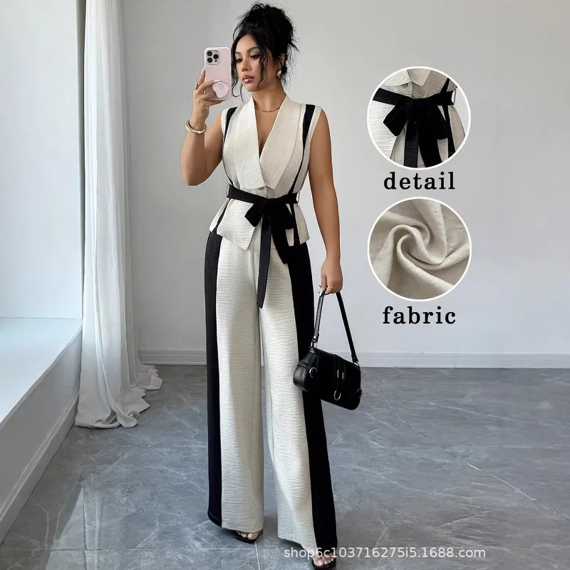 

Cross-border Women's 2026 New Summer Casual Fashion Temperament Commuter Suit Europe and America Black and White Contrast Color