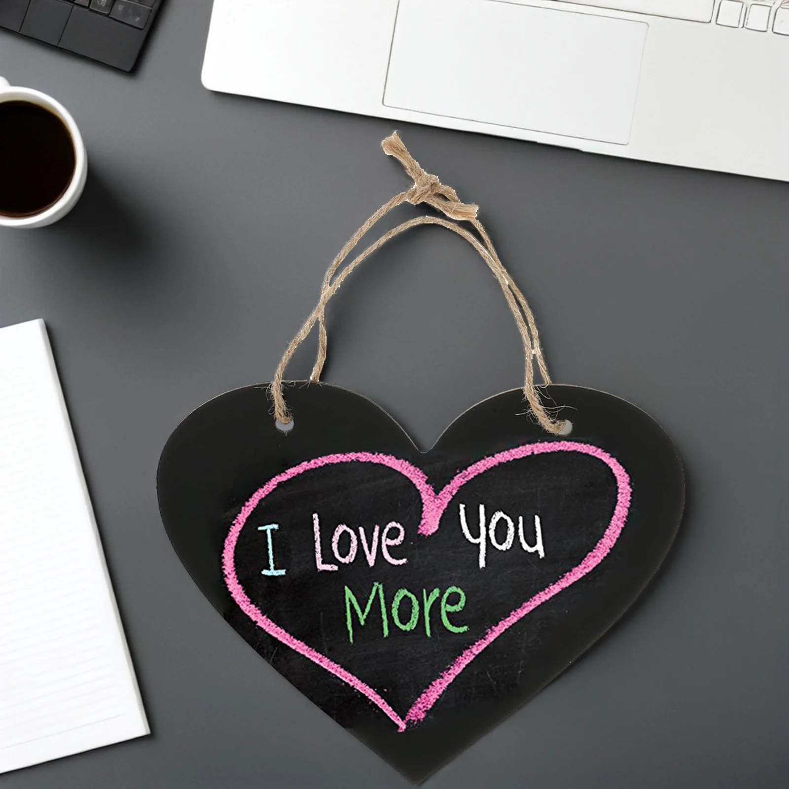 

Mini Heart Chalkboard with Rope Hanger Lightweight Wood Blackboard for Party Favors Place Cards Bar Menu Table Decoration