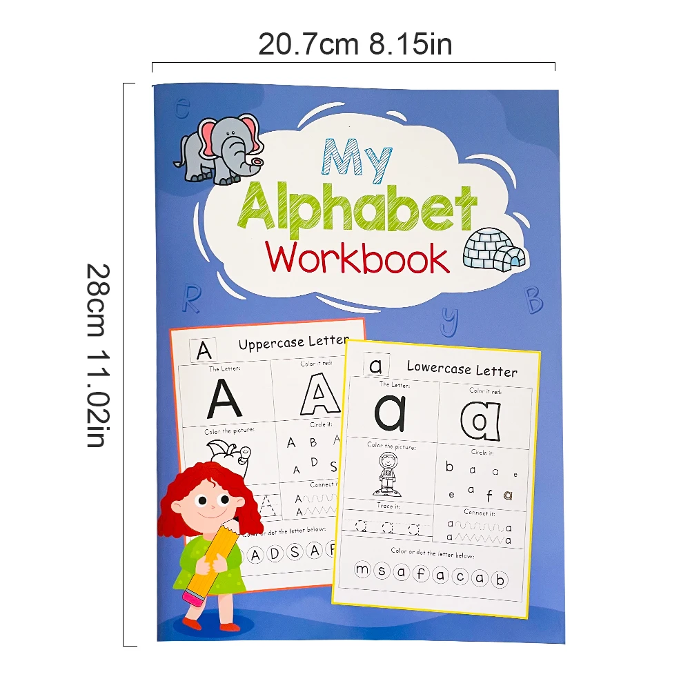 26 Letters A-Z Alphabet Phonics Words Practice Workbook Preschool Learning English Language Kindergarten Writing Coloring Book