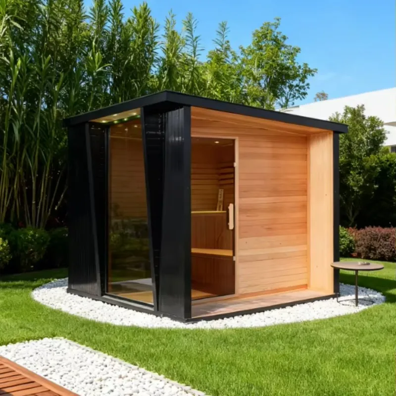 Customized 4-Person Outdoor Traditional Hemlock Wood Sauna, Eco Friendly Dry Steam Sauna Cabin with Transom Windows