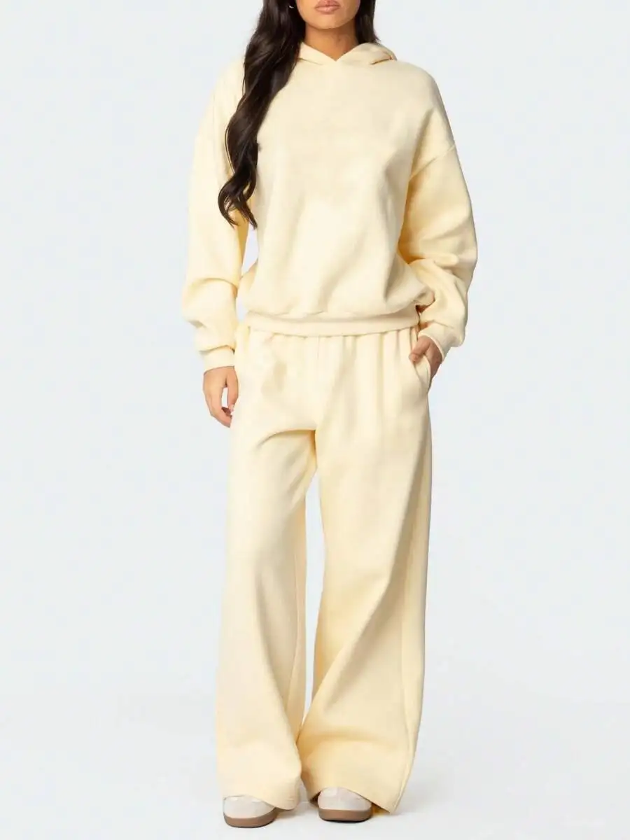 

Womens Wide Leg Sweatpants With Pockets Elastic Waist High Rise Baggy Lounge Pants Solid Color Casual Comfortable