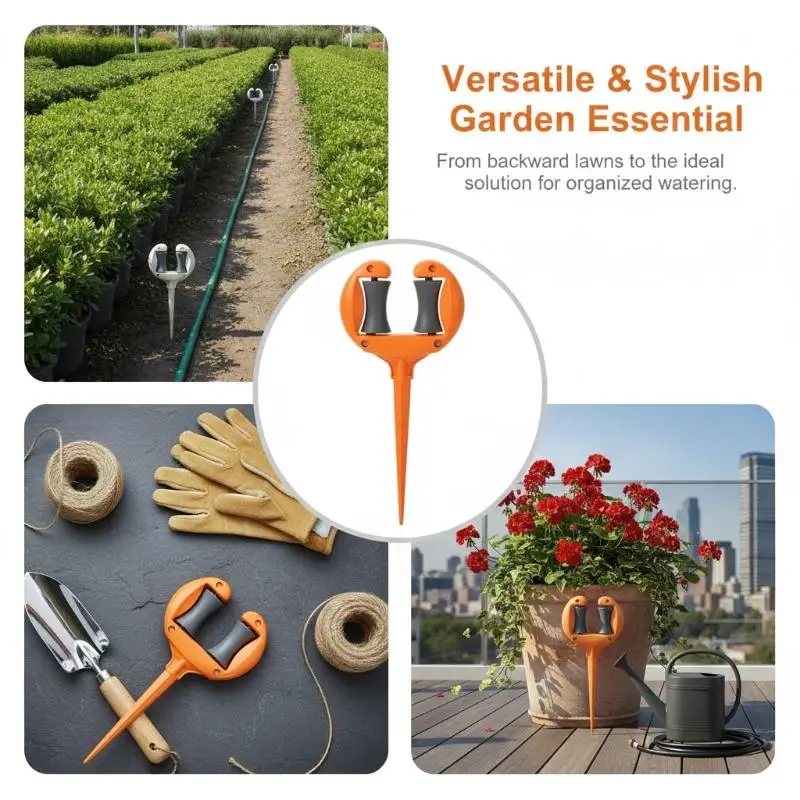 Garden Hose Guide Holder Smooth Rotating Rollers Sturdy Ground Spike Anti-kink for Outdoor Yard Irrigation Gardening Supplies