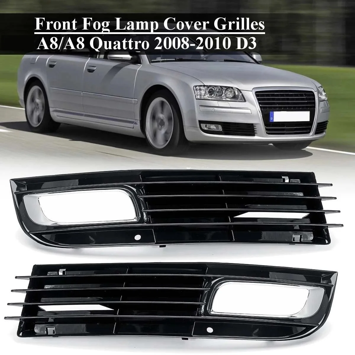 Pair Front Lower Fog Light Cover Trim Decoration Grill for -Audi A8 D3 Quattro 2008 2009 2010 Driving Lamp Bumper